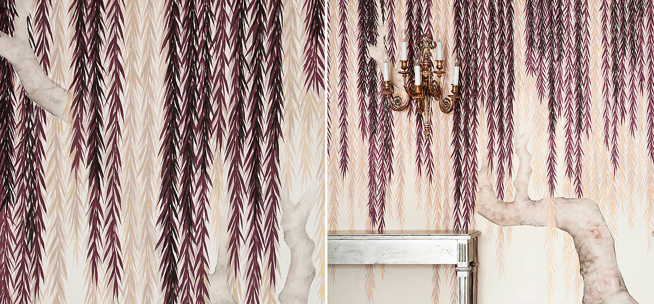 Обои ручная роспись Willow Boysenberry on Bleached White dyed silk Обои ручная роспись Willow Boysenberry on Bleached White dyed silk - Loft-Concept в Омске