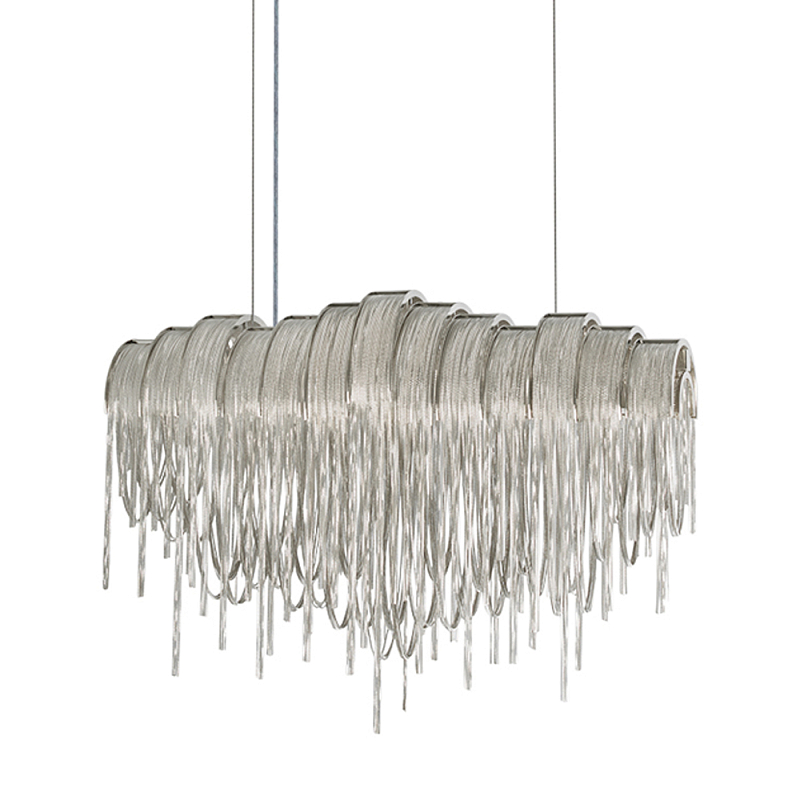 Люстра подвесная с металлическими цепочками и изогнутыми металлическими дугами 72 см Atlantis Chain Никель Золотой в Омске | Loft Concept 