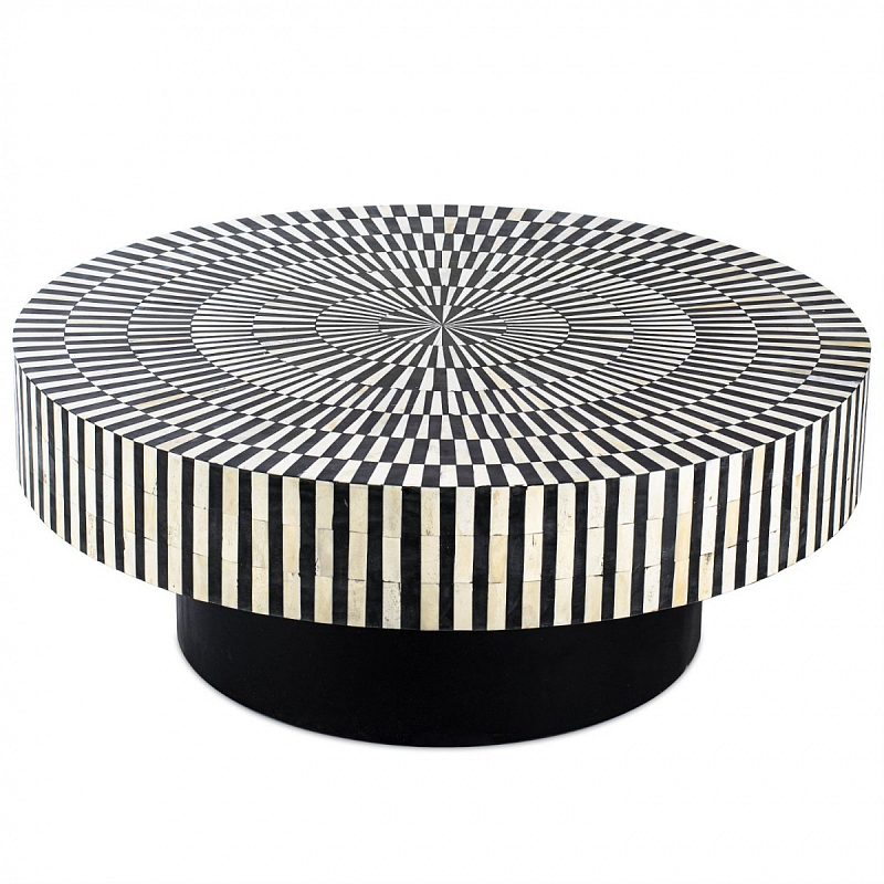 Журнальный стол Round Indian Bone Inlay coffee table Черно-белый в Омске | Loft Concept 