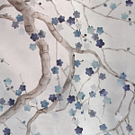 Обои ручная роспись Plum Blossom Inky Hokusai on Sterling Silver gilded silk варинант исполнения - 1 | Loft Concept в Омске