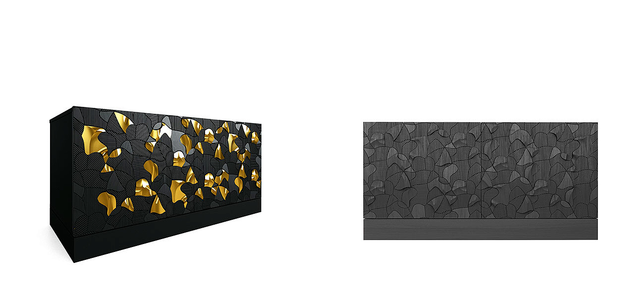 Комод малый инкрустированный золотым орнаментом Wooden Petals Gold Комод малый инкрустированный золотым орнаментом Wooden Petals Gold - Loft-Concept в Омске