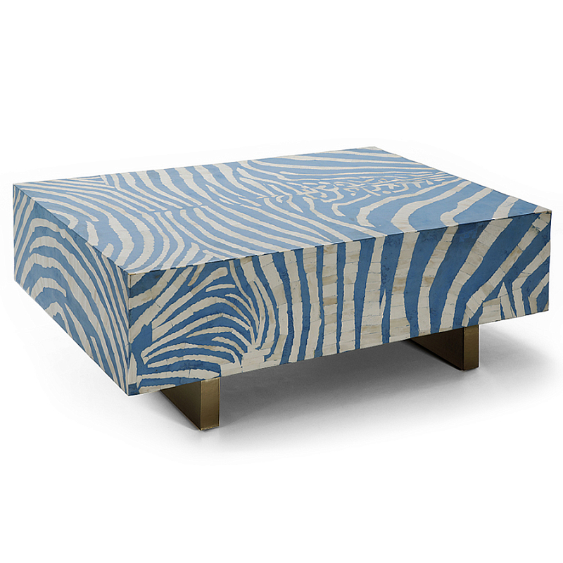 Кофейный стол Kenya Coffee Table Bone Inlay ZEBRA blue ivory ( слоновая кость ) Голубой Золотой в Омске | Loft Concept 