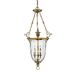 Подвесной светильник латунный с рифленым прозрачным плафоном и тремя свечеподобными лампами в классическом стиле Hinkley варинант исполнения - 1 | Loft Concept в Омске