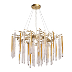 Люстра подвесная золотого цвета с разветвленными ветвями и прозрачными стеклянными подвесками Droplet Chandelier варинант исполнения - 2 | Loft Concept в Омске