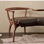 Кушетка с деревянным каркасом и сиденьем из коричневой натуральной кожи Moon Walnut Furniture варинант исполнения - 1 | Loft Concept в Омске