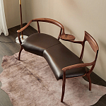 Кушетка с деревянным каркасом и сиденьем из коричневой натуральной кожи Moon Walnut Furniture варинант исполнения - 7 | Loft Concept в Омске