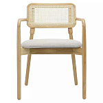 Стул обеденный с мягким сиденьем и спинкой из плетеного ротанга Wood and Textile Chair варинант исполнения - 1 | Loft Concept в Омске