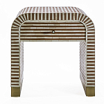 Тумбочка прикроватная с ящиком Tofino Stripes Bone Inlay Bedside Beige варинант исполнения - 1 | Loft Concept в Омске