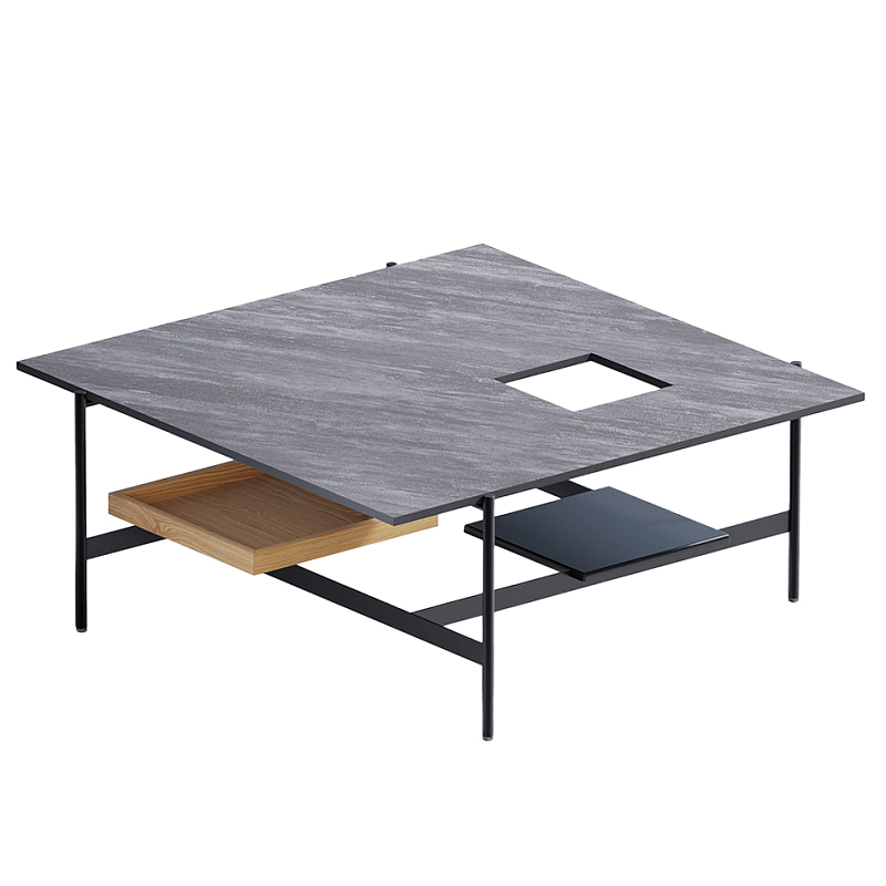 Karat журнальный столик цвета серый камень с съемным подносом Серый Черный в Омске | Loft Concept 