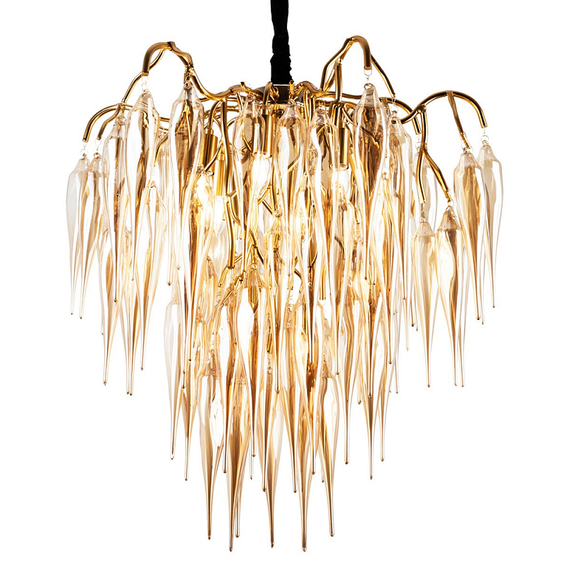 Люстра со стеклянными подвесками янтарного цвета Ambre Glass Chandelier 70 Янтарный Золотой Черный Люстра со стеклянными подвесками янтарного цвета Ambre Glass Chandelier 70 Янтарный Золотой Черный в Омске | Loft Concept