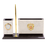 Настольный письменный набор из мрамора с часами и ручкой Marble Accessory варинант исполнения - 1 | Loft Concept в Омске
