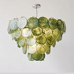 Люстра из зеленых стеклянных дисков с перламутровым эффектом Green Glowing Glaze варинант исполнения - 2 | Loft Concept в Омске