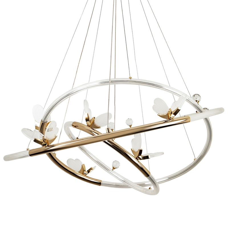 Кольцевая люстра с декором в виде бабочек Glass Butterflies Three Rings Chandelier Прозрачный Глянцевое золото Кольцевая люстра с декором в виде бабочек Glass Butterflies Three Rings Chandelier Прозрачный Глянцевое золото в Омске | Loft Concept