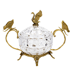 Конфетница из прозрачного рельефного стекла с ручками в виде стрекоз и фигуркой лебедя Eden Garden варинант исполнения - 1 | Loft Concept в Омске