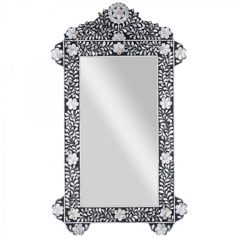 Зеркало отделка перламутр Mother of Pearl Inlay Mirror Frame Черный ivory ( слоновая кость ) Перламутровый в Омске | Loft Concept 