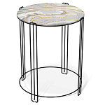 Стол журнальный круглый с серой столешницей из стекла на 4-х черных ножках Gray and Gold Marble варинант исполнения - 1 | Loft Concept в Омске