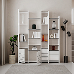 Стеллаж прямой ассиметричный с полками и 4-мя дверцами ARYA BOOKCASE WHITE варинант исполнения - 4 | Loft Concept в Омске