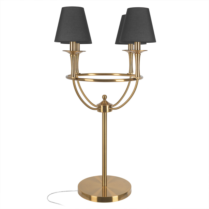 Настольная лампа на металлическом основании бронзового цвета с 4-мя черными конусовидными абажурами Dignity Черный Бронза в Омске | Loft Concept 