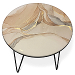 Стол журнальный с круглой столешницей из стекла на 3-х черных ножках Beige Marble варинант исполнения - 2 | Loft Concept в Омске