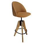 Барный стул со спинкой и металлической подставкой на 3-х деревянных ножках Горчичный Велюр Vendramin Chair варинант исполнения - 1 | Loft Concept в Омске