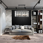 Люстра подвесная овальная со стеклянными прозрачными трубками и металлическим каркасом черного цвета Nembus варинант исполнения - 6 | Loft Concept в Омске