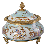 Шкатулка с крышкой из голубого фарфора с риунком птиц и цветов Blue Garden варинант исполнения - 1 | Loft Concept в Омске