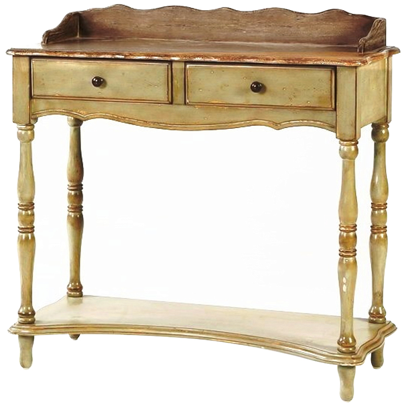 Деревянная консоль в стиле прованс с двумя ящиками Margery Wooden Provence Console Table Золотой дуб Деревянная консоль в стиле прованс с двумя ящиками Margery Wooden Provence Console Table Золотой дуб в Омске | Loft Concept