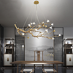 Люстра в виде золотой ветки с цветами Glass Flower Pendant Light варинант исполнения - 5 | Loft Concept в Омске