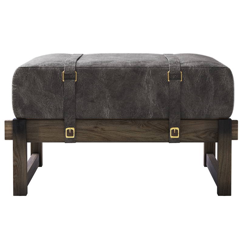 Пуф Duncan винтажная черная кожа  Черный Коричневый винтаж в Омске | Loft Concept 