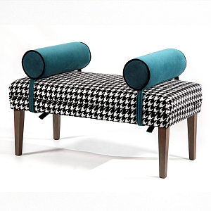 Банкетка Banquette PIED DE POULE с принтом гусиная лапка и синими подлокотниками 