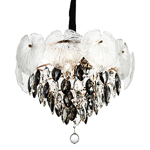 Подвесная люстра с хрустальными подвесками и стеклянным декором в виде листьев лотоса Glass Lotus Leaves Chandelier 9