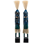 Комплект из 2-х деревянных статуэток Asmat Straw Headdress Statuettes Blue варинант исполнения - 7 | Loft Concept в Омске
