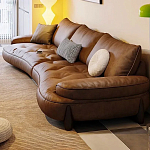 Диван кожаный с каркасом из массива дерева Medieval Furniture варинант исполнения - 4 | Loft Concept в Омске