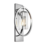 Бра цвета хром с круглой рамой и цилиндрическим прозрачным стеклянным плафоном на прямоугольном основании Feiss варинант исполнения - 1 | Loft Concept в Омске