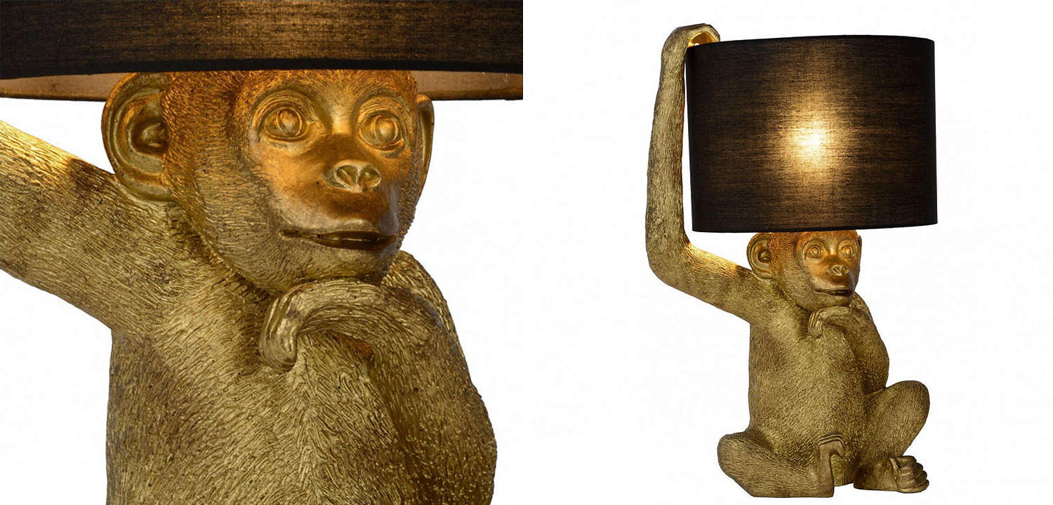 Настольная лампа с Золотой Обезьяной Monkey holding a lampshade Настольная лампа с Золотой Обезьяной Monkey holding a lampshade - Loft-Concept в Омске