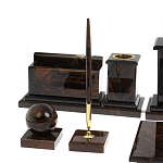 Настольный письменный набор с часами из природного камня обсидиана  Gift for Manager варинант исполнения - 4 | Loft Concept в Омске