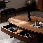 Кофейный стол овальный из дерева с 2-мя ящиками Coffee Walnut Table варинант исполнения - 7 | Loft Concept в Омске