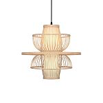 Подвесной светильник фигурный из деревянных прутьев с плафоном из натуральной ткани Light Inside the Cell варинант исполнения - 2 | Loft Concept в Омске