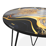 Стол журнальный с круглой столешницей из стекла Gold and Black Marble варинант исполнения - 3 | Loft Concept в Омске