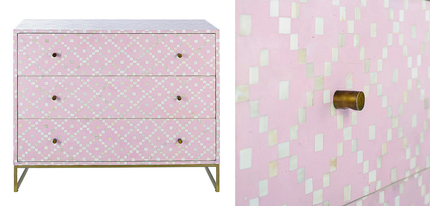 Комод инкрустация костью Pink Indian Bone Inlay 3 drawer Розовый Комод инкрустация костью Pink Indian Bone Inlay 3 drawer Розовый - Loft-Concept в Омске