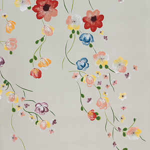 Обои ручная роспись Falling Flowers Standard colourway on Pale Grey dyed silk