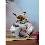 Шкатулка фиолетового цвета с рисунком бабочек и крышкой с фигуркой птицы на ветке Eden Garden варинант исполнения - 8 | Loft Concept в Омске