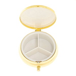 Таблетница карманная круглая с 3-мя отделениями с зеркалом и накладкой из натурального камня Соколиный глаз Gold Stone Pillboxes варинант исполнения - 3 | Loft Concept в Омске