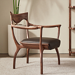 Стул деревянный с мягким сиденьем из коричневой натуральной кожи Moon Walnut Furniture варинант исполнения - 11 | Loft Concept в Омске