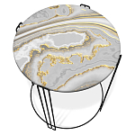 Стол журнальный круглый с серой столешницей из стекла на 4-х черных ножках Gray and Gold Marble варинант исполнения - 2 | Loft Concept в Омске