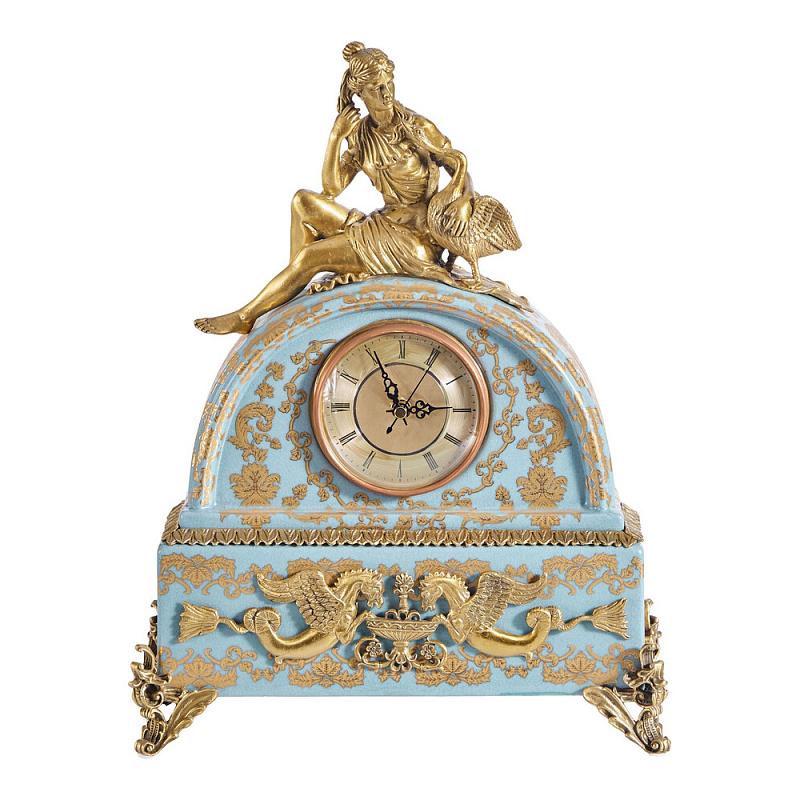 Часы настольные с фигуркой в виде девушки Eden Garden Голубой Бронза в Омске | Loft Concept 