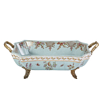 Блюдо прямоугольное из голубого фарфора с ручками и рисунком птиц и цветов Blue Garden варинант исполнения - 1 | Loft Concept в Омске