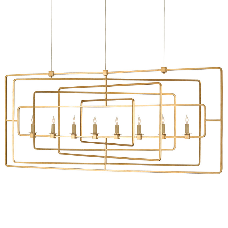 Люстра золотая из пересекающихся прямоугольных элементов Thin Intersecting Rectangles Золотой в Омске | Loft Concept 