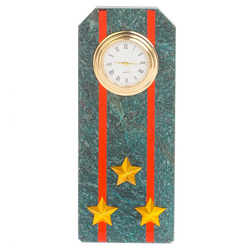 Часы погон ВС подарочные настольные из натурального камня Змеевик Military Clock Зеленый Красный Золотой Часы погон ВС подарочные настольные из натурального камня Змеевик Military Clock Зеленый Красный Золотой в Омске | Loft Concept