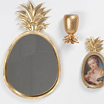 Зеркало овальной формы с золотистой рамкой и декоративной верхушкой в виде ананаса Pineapple Shine  варинант исполнения - 1 | Loft Concept в Омске